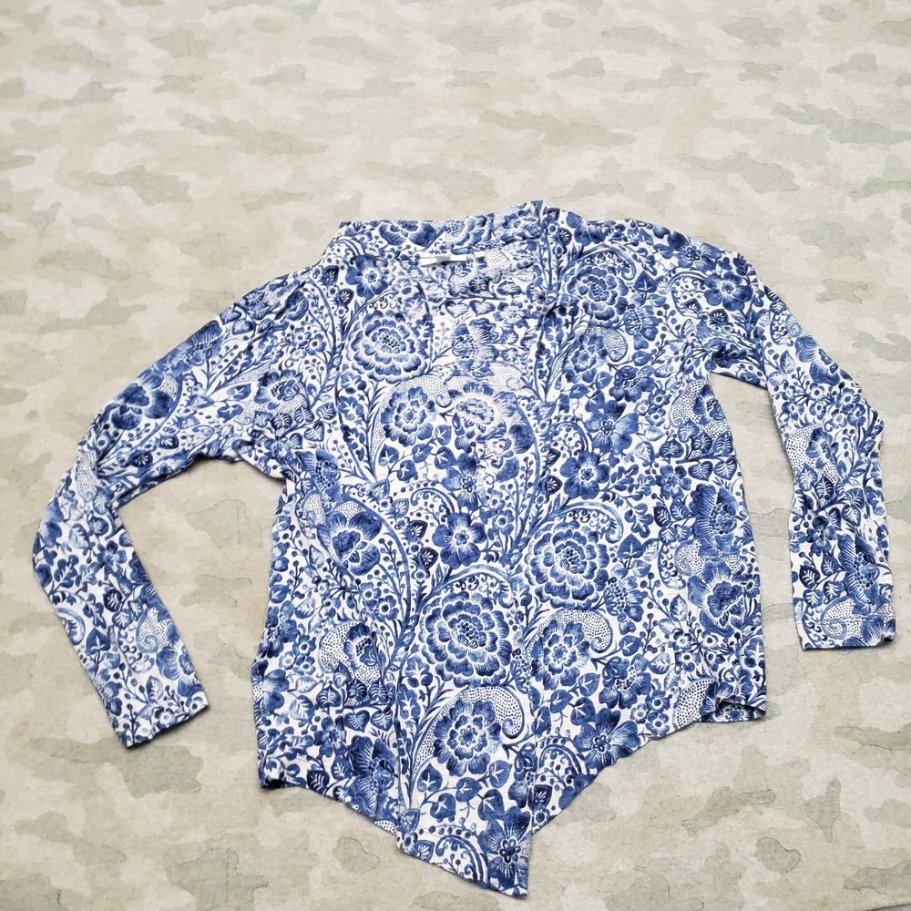 Chico's Cardigan Womens Medium Blue Floral Long Sleeve Open Front Paisley